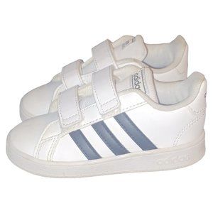 Adidas Grand Court I (Toddler) 8K White with Black Stripes